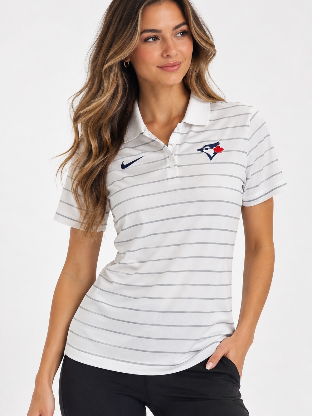 Nike Dri-FIT Blue Jays pin Striped Polo Size Small